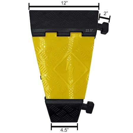 Electriduct Cable Protector 22.5 Deg Right Turn, 3 in H, 12 in L, 19-1/2 in W, 3 Channel, Rubber, Black, Yellow CP-RPS-CR600-RT-YL